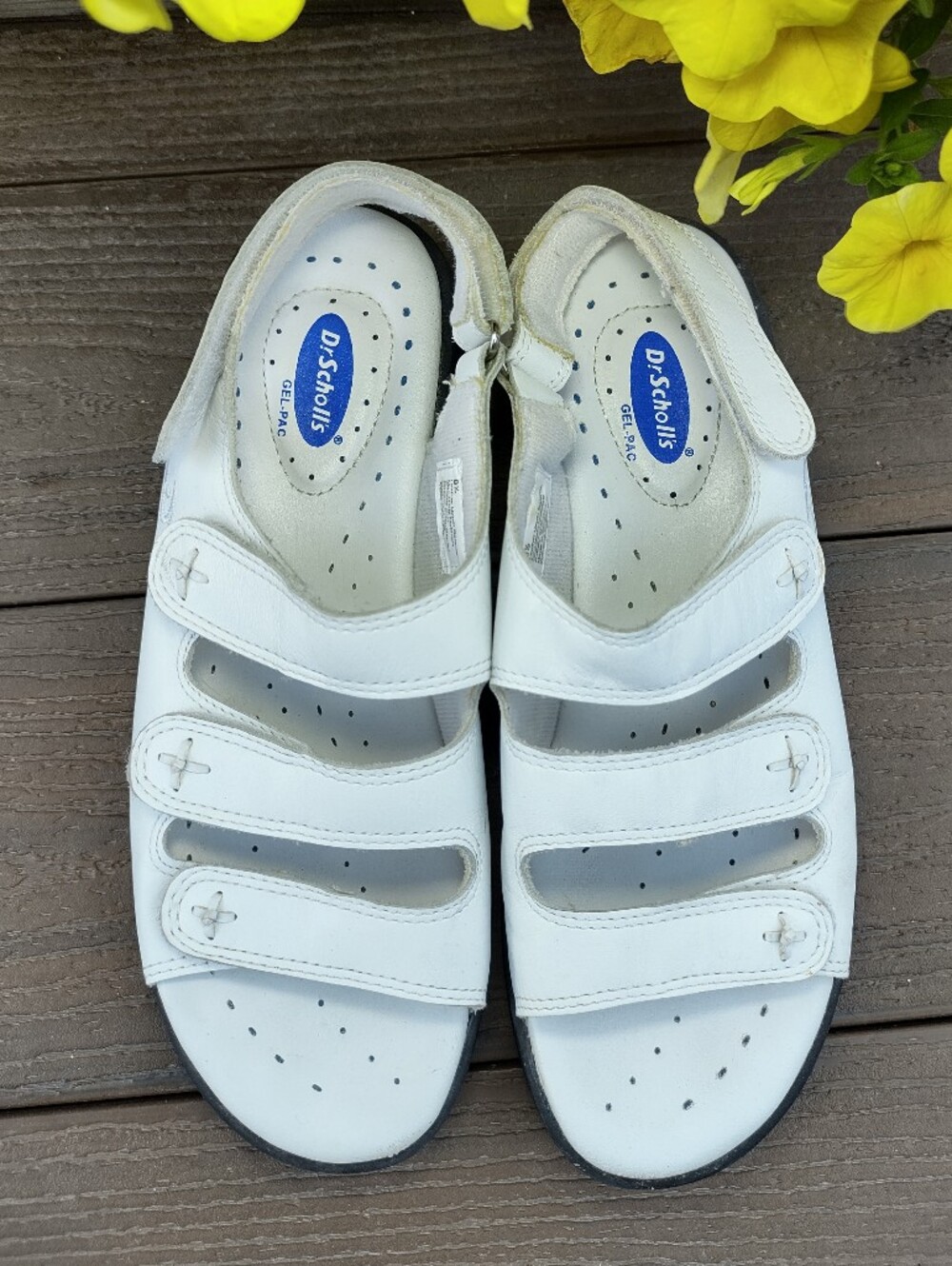 Dr. Scholl's White Leather Adjustable Strap Sandals